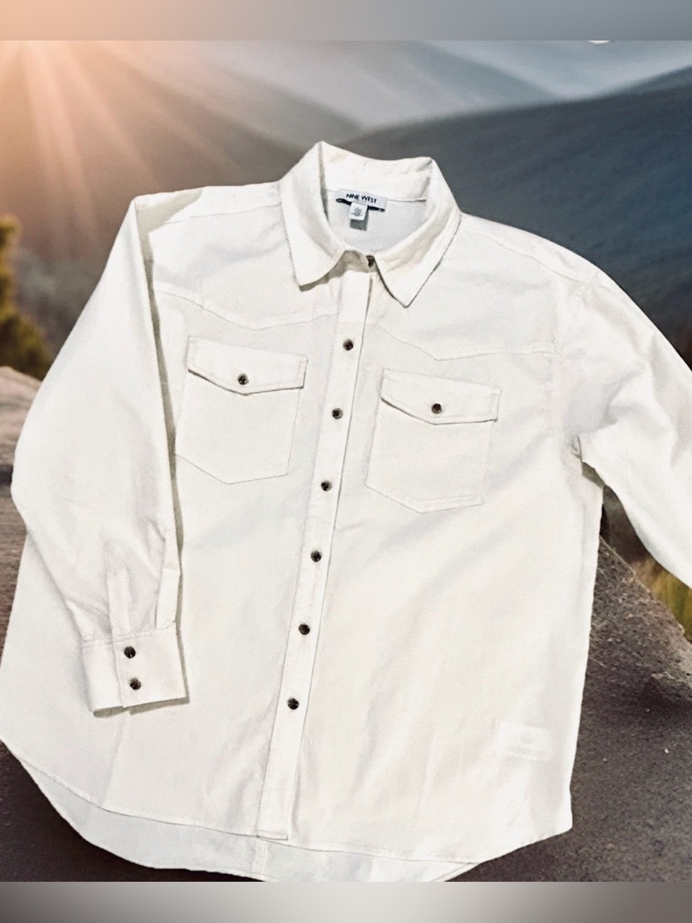 NWT Women’s Corduroy Shirt Ivory Pockets Nine Casual West Western Style Large